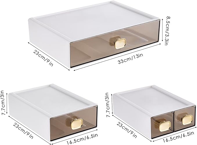 2 PACK Desk Organizer with Drawer Stackable Storage Drawer Small Desktop Drawer - Image 2