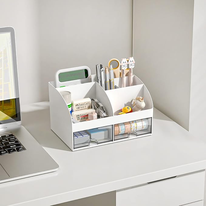 COMFYROOM Desk Organizer with 6 Compartments and 2 Drawers, Plastic Makeup - Image 5