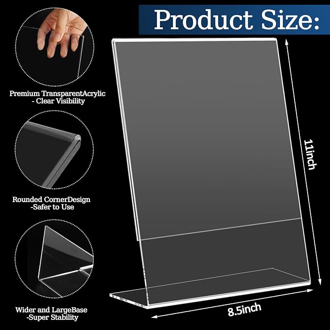6 Pack 8.5x11 Inch Acrylic Sign Holder Clear Plastic Table Paper Display Stand - Image 2