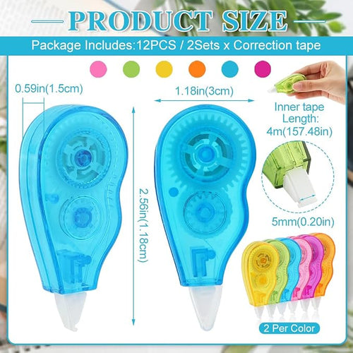 12pcs/2sets White Out Correction Tape, Portable Mini White Out Tape Whiteout - Image 2