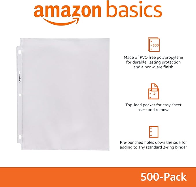 Amazon Basics Sheet Protectors for 3 Ring Binder, Top Loading, Letter Size 8.5 - Image 2