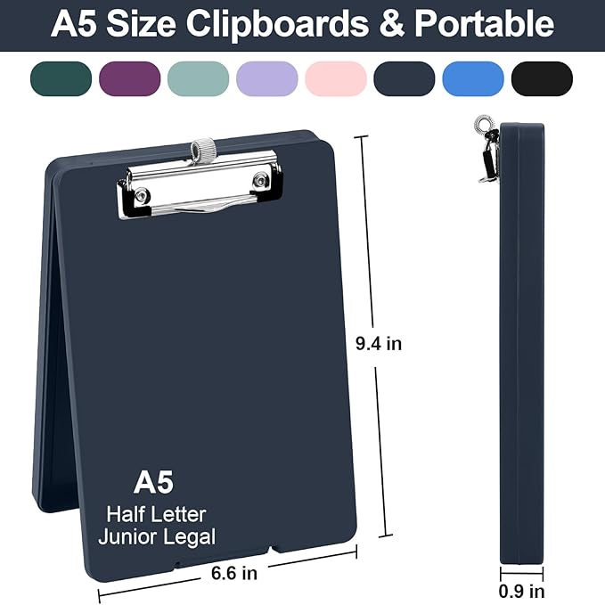 Meiikun Small Clipboard with Storage, A5 Clipboards with Pen Holder, Half - Image 2