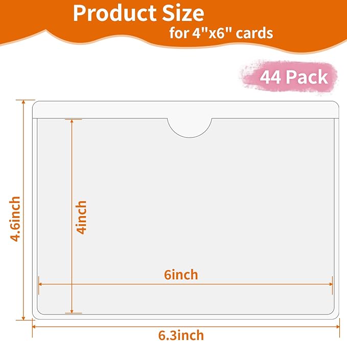 44 Pack Storage Bins Labels, 4x6 Photo Sleeves, Plastic Adhesive Pockets - Image 4