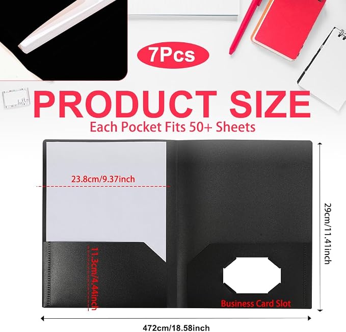 Folders with Pockets 7 Pack, 2 Pocket Folders Bulk, Colored File Folders - Image 3