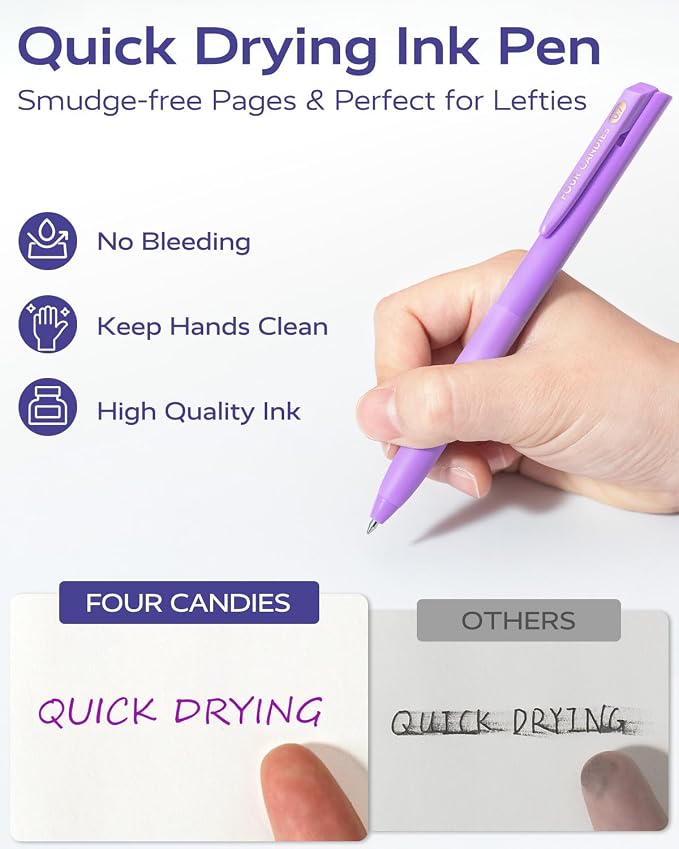 Four Candies Quick Dry Ink Colored Pens Set, 24 Colors Retractable Gel Pen - Image 6