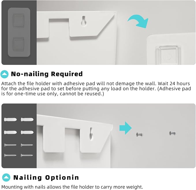 JOMOLA No Drilling File Holder 5 Pack Mail Organizer Wall Mount File Organizer - Image 3