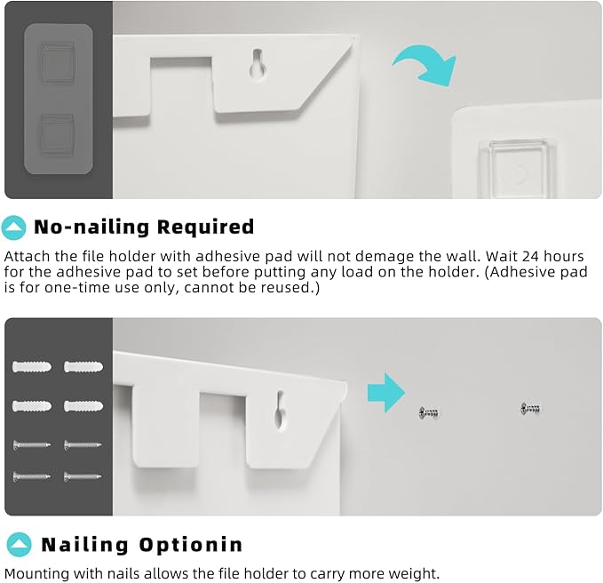 JOMOLA No Drilling File Holder 2 Pack Mail Organizer Wall Mount File Organizer - Image 3