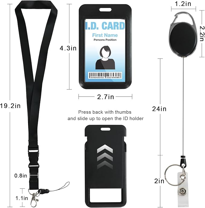 Yellow Lanyard with Vertical Id Holder, Retractable Heavy Duty Oval Carabiner - Image 3