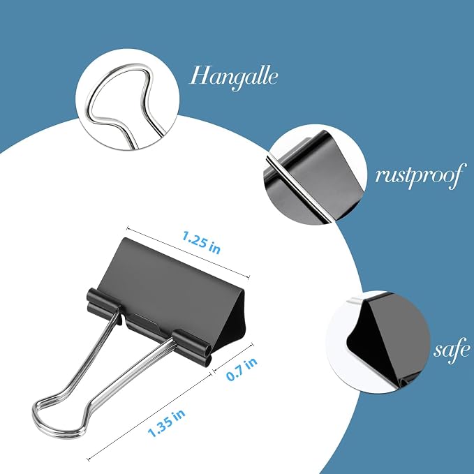 Ufmarine Medium Binder Clips 1.25 inch Length, Medium Paper Clips - Image 2