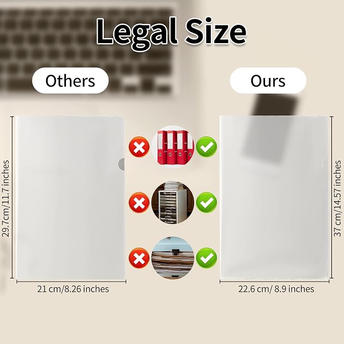 12 Packs Legal Size Clear Project Pocket Sleeves 9”x14.5”L-Type Plastic Folders - Image 2