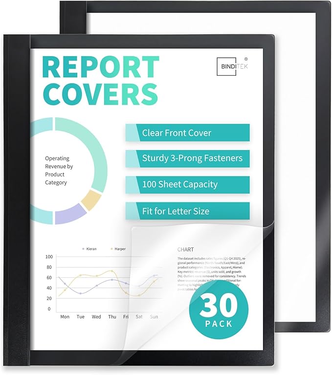 Binditek 30 Pack Clear Front Report Covers by Binditek