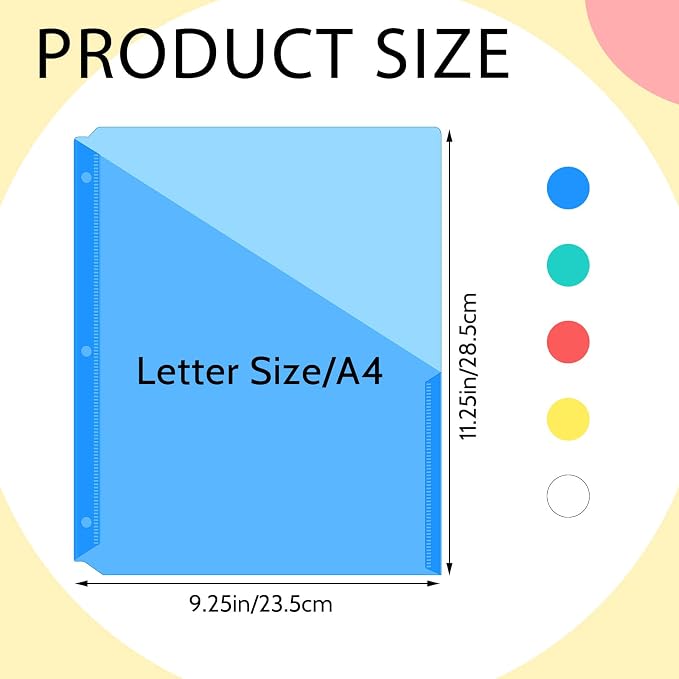 Maitys 100 Pack Binder Pockets 3 Hole Punch Clear Plastic Document Folders - Image 2
