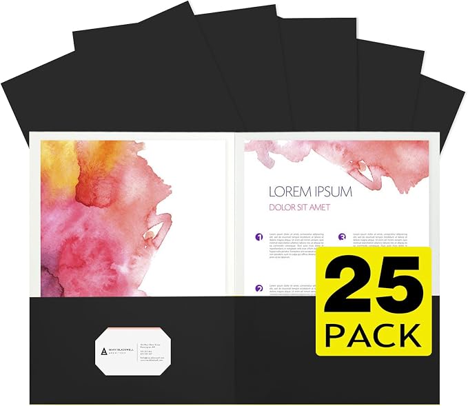 pmybupo 25Pcs Black Two-Pocket Heavyweight File Folder, Letter Size, Paper File by pmybupo