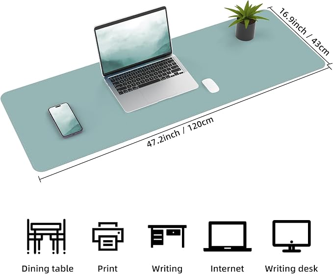 AFIING Leather Desk pad Protector, Light Blue, 35.4" x 17" | Dual-Sided Cork & - Image 2