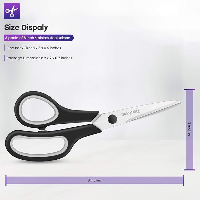 Scissors Bulk Set 20-Pack, Taotree 8" All Purpose Scissors - Image 5
