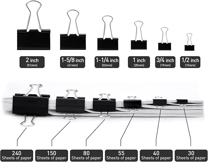 Binder Clips, 144 Pack, 1 Inch, Standard 25mm, Capacity 0.47 Inch, Metal Paper - Image 4