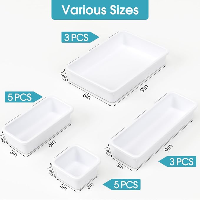 16 PCS Drawer Organizer Set, 4 Size Makeup Drawer Divider Organizer - Image 2