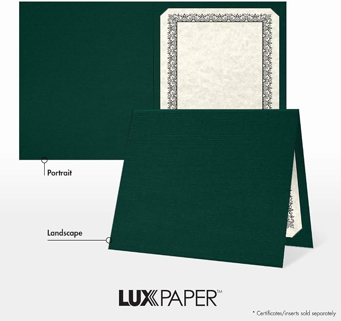 LUXPaper 9.5" x 12" Certificate Holders | Green Linen | 100lb. Cover | 250 Qty - Image 5