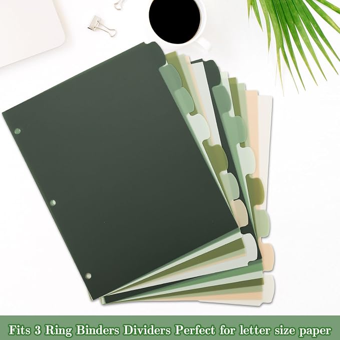 Whaline 64 Pcs/ 8 Set Sage Green 3 Ring Binder Dividers Colorful Index Dividers - Image 5