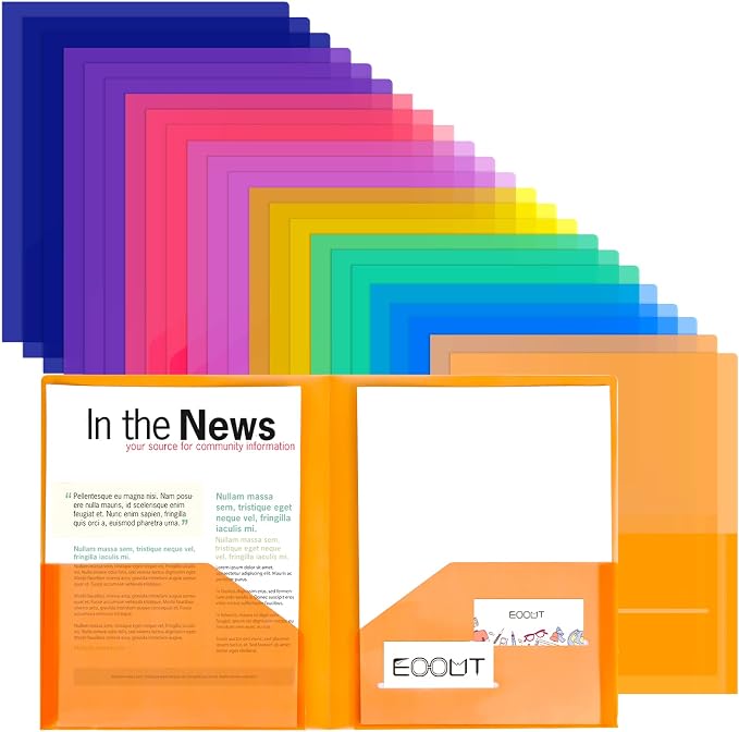 EOOUT Clear Folders with 2 Pockets, Letter Size, A4 Size, 8 Assorted Colors by EOOUT