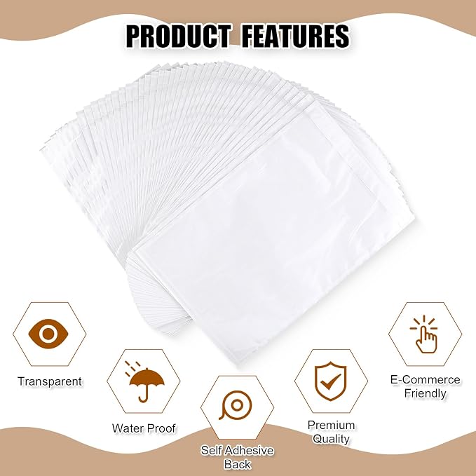 Cholemy 200 Pcs 9.5 x 12 in Clear Packing Slip Pouches Shipping Label Sleeves - Image 3