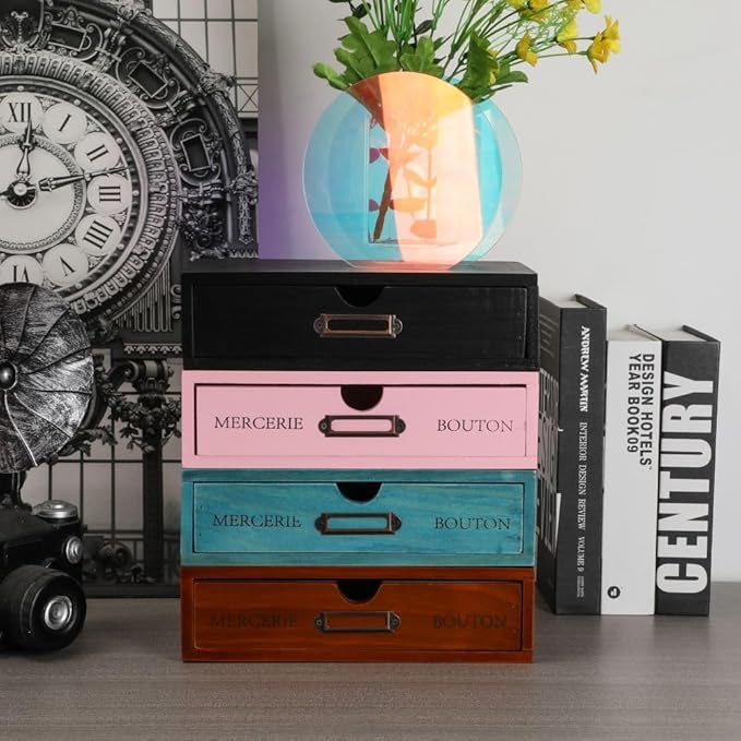 Wooden Storage Box Apothecary Drawers Vintage Wooden Drawers Wood Desktop - Image 7