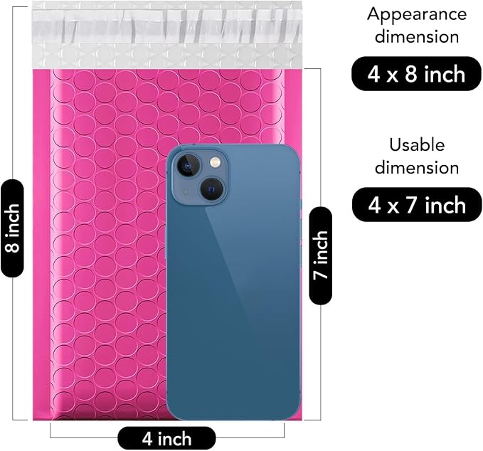 Fuxury Bubble Mailers 4x8" 800 Pack Pink Bubble Mailers Usable Size 4x7” Small - Image 2