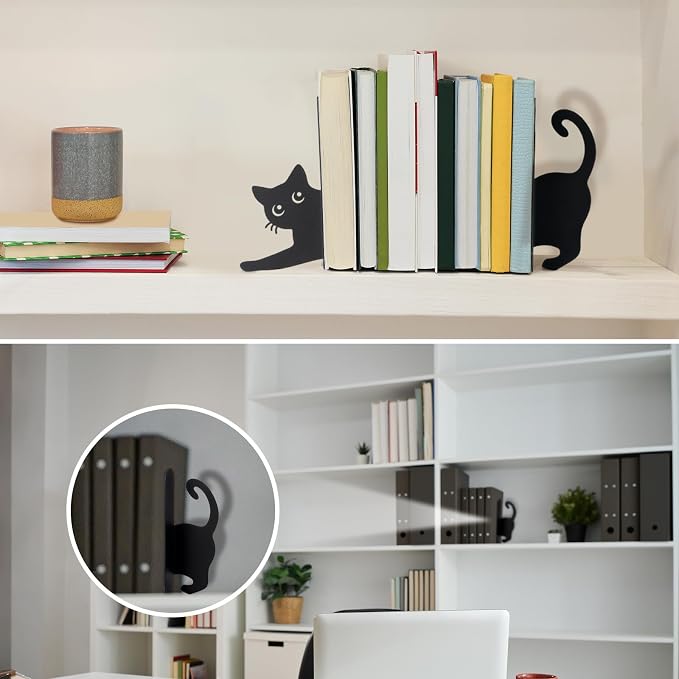 Geelin Stretching Black Cat Metal Bookends Set of 2 Styles Book Ends - Image 5