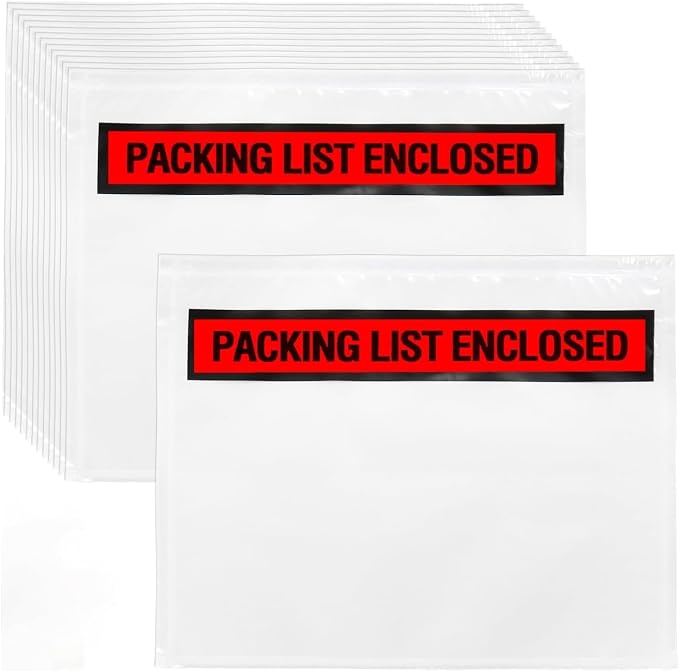 100 Count Packing List Envelopes, 7.5 x 5.5 Inch Clear Adhesive Shipping Pouches by PackSmith