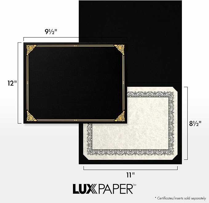 LUXPaper 9.5" x 12" Certificate Holders | Black Linen | Embossed Gold Foil - Image 4