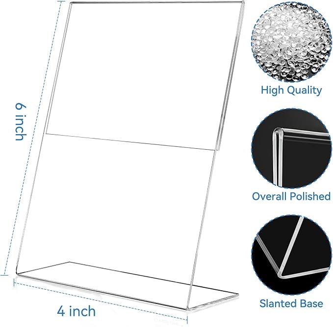 EHWINE 24 Pack 4 x 6 Acrylic Sign Holder, Vertical Slanted Back Paper Holder - Image 3
