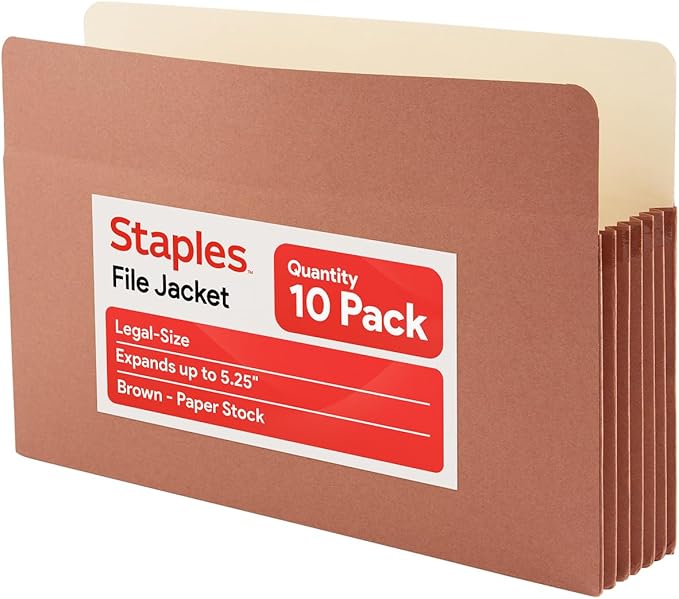 Staples Reinforced File Pockets, Legal Size, 5.25‑Inch Expansion, Heavy‑Duty by Staples