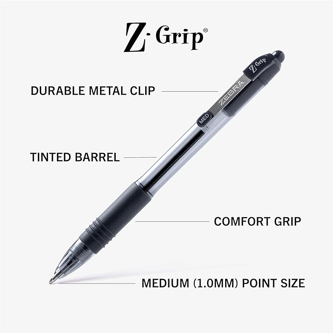 Zebra Pen Z-Grip Retractable Ballpoint Pen, Smooth-Flowing Black Ink, 1.0mm - Image 3