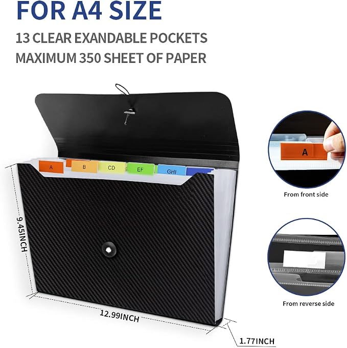 Expanding File Folder, 13 Pockets Accordion File Organizer, A4 Letter Size - Image 3