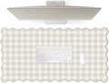 Scalloped‌ Beige Checkered Gingham Desk Mat Cute Pastel Large Mouse Pad Kawaii by Unknown
