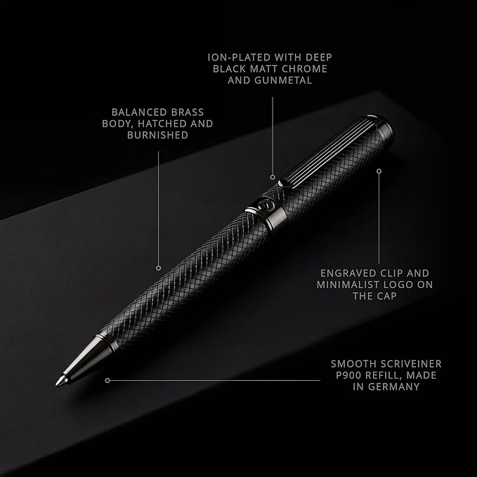 Scriveiner All Black Ballpoint Pen -Stunning Luxury All Metal Matt Black Pen - Image 3