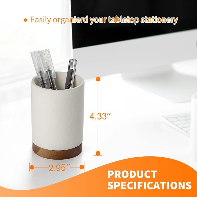 Pen Holder for Desk, Ceramic Pencil Organizer & Makeup Brush Holder, Office - Image 3