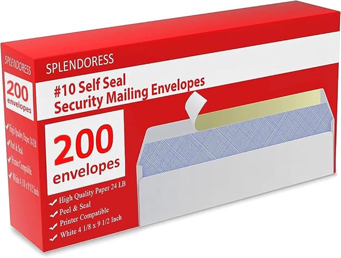 #10 Envelopes Letter Size Self Seal | 200 Business Mailing Security Peel and by Splendoress