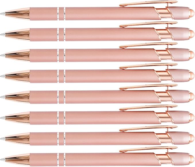 PASISIBICK 8 Pack Rose Gold Ballpoint Pen 2-in-1 Stylus Retractable Metal by PASISIBICK