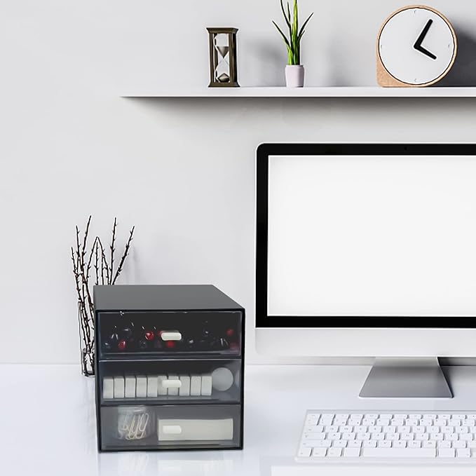 Desk Organizer with Drawer, Desk Storage Box, Plastic Office Stationery - Image 2