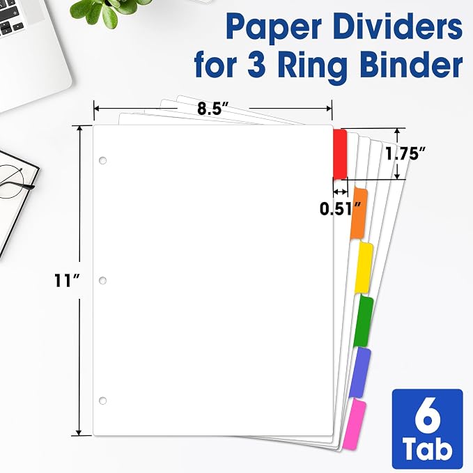 204 Pcs Binder Dividers with Multicolor Tabs, 1/6 Cut Tabs, Dividers - Image 2
