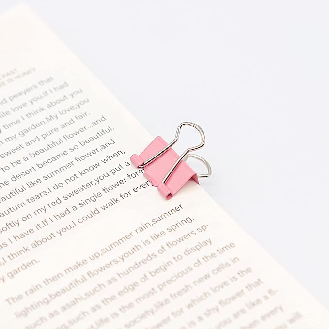 Pink Binder Clips, Mini Paper Clip, Small Paper Clamps 15mm, 100 Pack Micro - Image 2