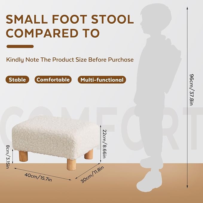 Small Foot Stool Ottoman, Sherpa Footstool Ottoman Foot Rest - Image 2