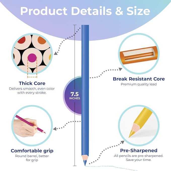 Rosmonde Colored Pencils Bulk 25 Pack | 300 Pencils, 12 Bright Colors, Easy Grip - Image 3