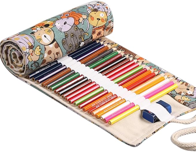 DIYOMR 24/36/72 Slots Pencil Wrap Pencil Rolls, Artist Colored Pencils Roll Up - Image 6