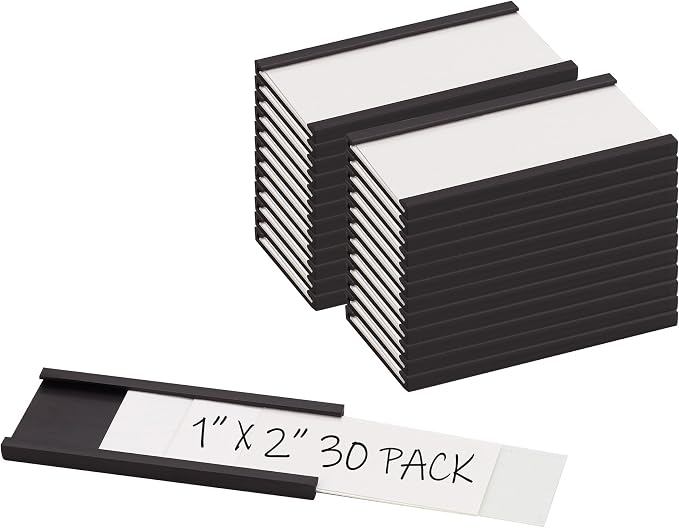 Realth Magnetic Label Holders 1'' x 2'' 30 Pack | Paper Inserts and Clear by Realth