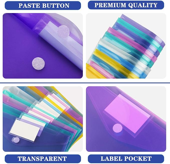 6 Pack Plastic Poly Filing Envelopes, 6 Assorted Color - Image 3
