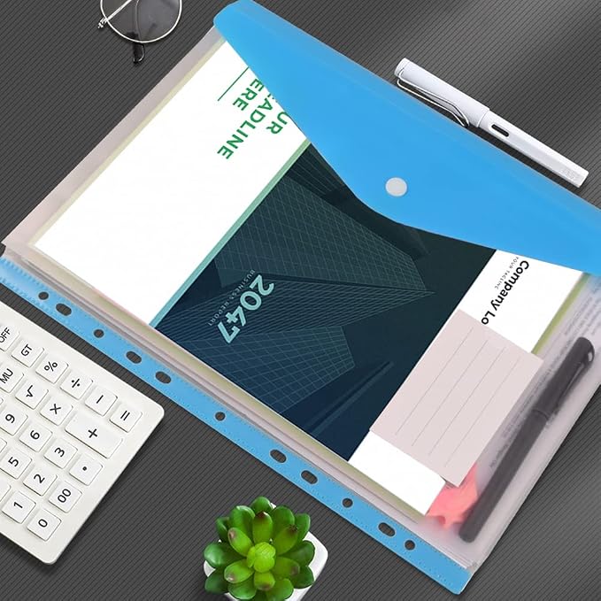 12 Pack Plastic Envelopes Binder Pocket 11 Holes Expandable Binder Folders - Image 8