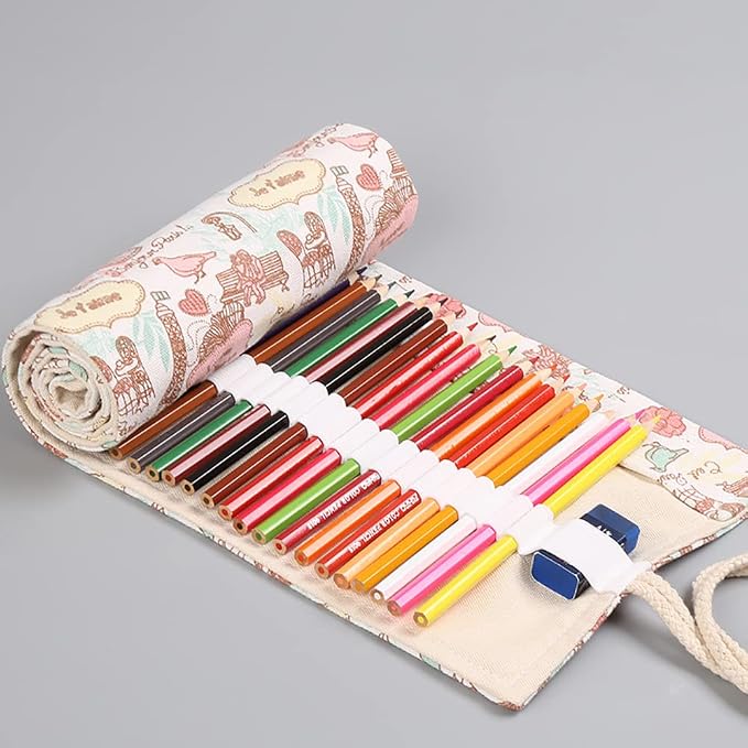 DIYOMR 24/36/72 Slots Pencil Wrap Pencil Rolls, Artist Colored Pencils Roll Up - Image 4