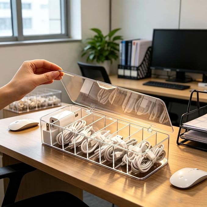 4Pcs cord organizer box with Lid, 10.2 x 3.5 x 2.2in, Desktop Cord Organizer - Image 4